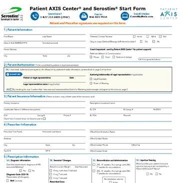 Patient AXIS Center® and Serostim® Start Form PDF download