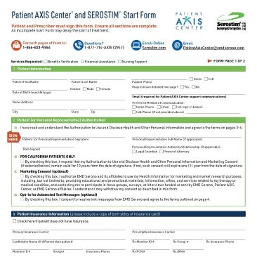 Patient AXIS Center® and Serostim® Start Form PDF download