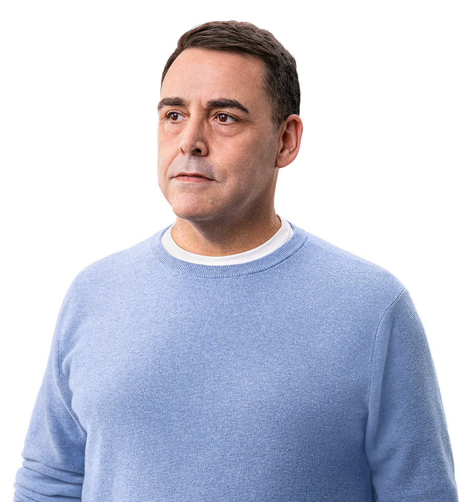 White male in a blue sweater, not actual Serostim® patient