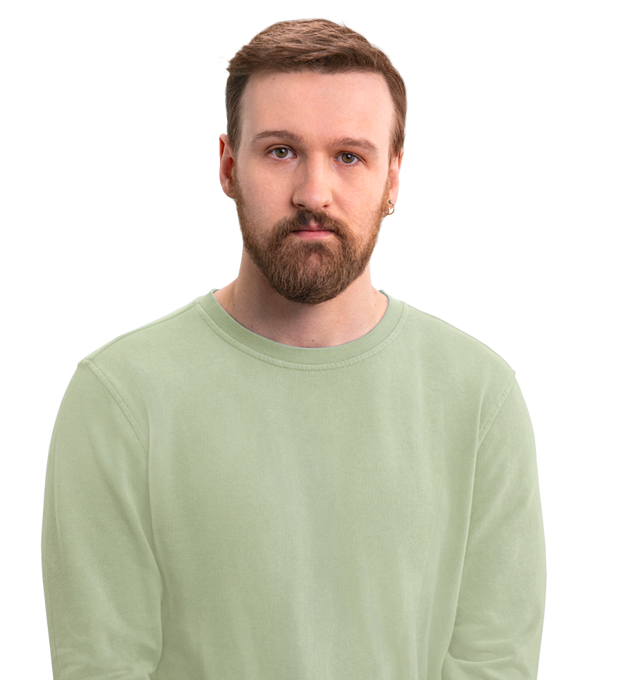 Young white male in a green shirt, not actual Serostim® patient