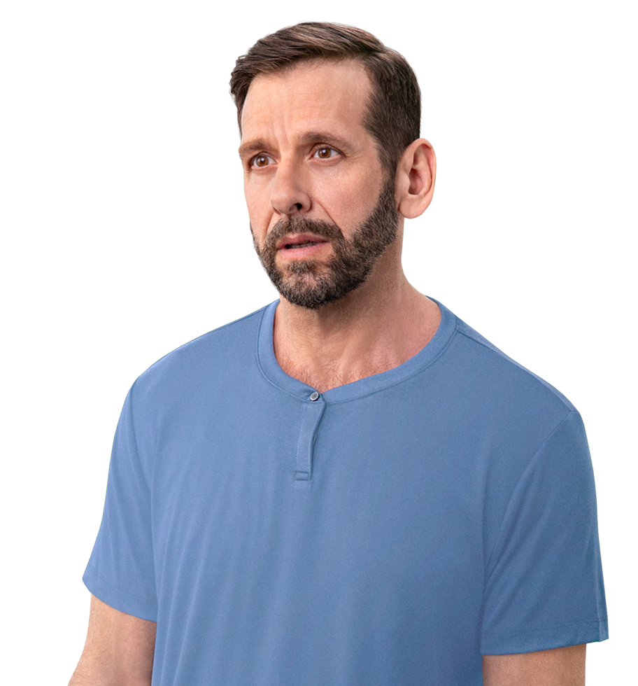 Middle-aged white male in a blue shirt, not actual Serostim® patient